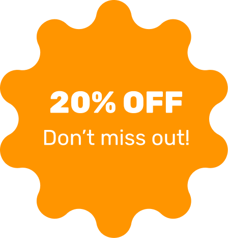 white colored discount text with orange background badge